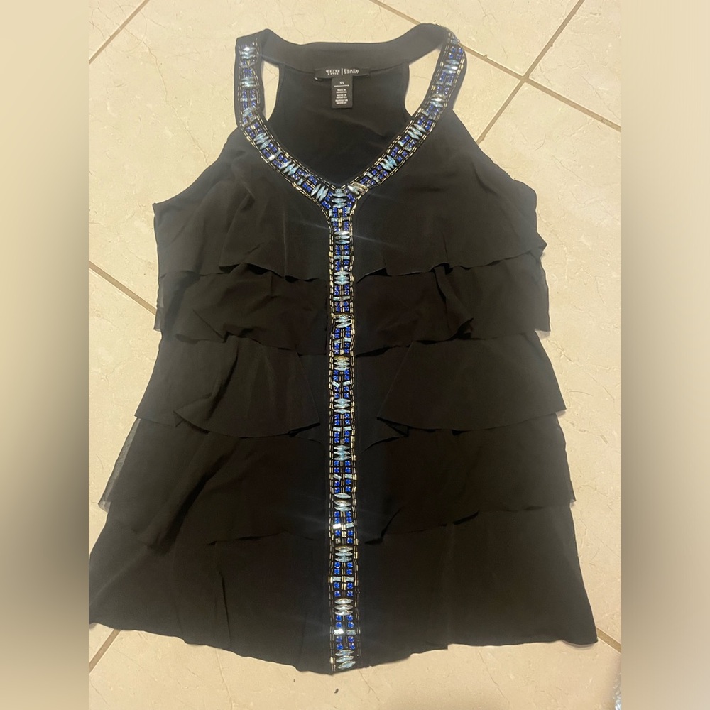 White House Black Market Beaded Ruffle Tank Top